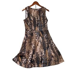 Jennifer Lopez Women's Size 10 Leopard Print Fit Flare Dress Sleeveless Zipper
